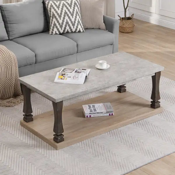 Mid-Century Modern Coffee Table with Storage - Grey Wood Accent Table