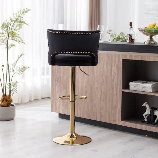 Black Velvet Bar Stools with Back & Footrest - Counter Height - Set of 2 - Minihomy