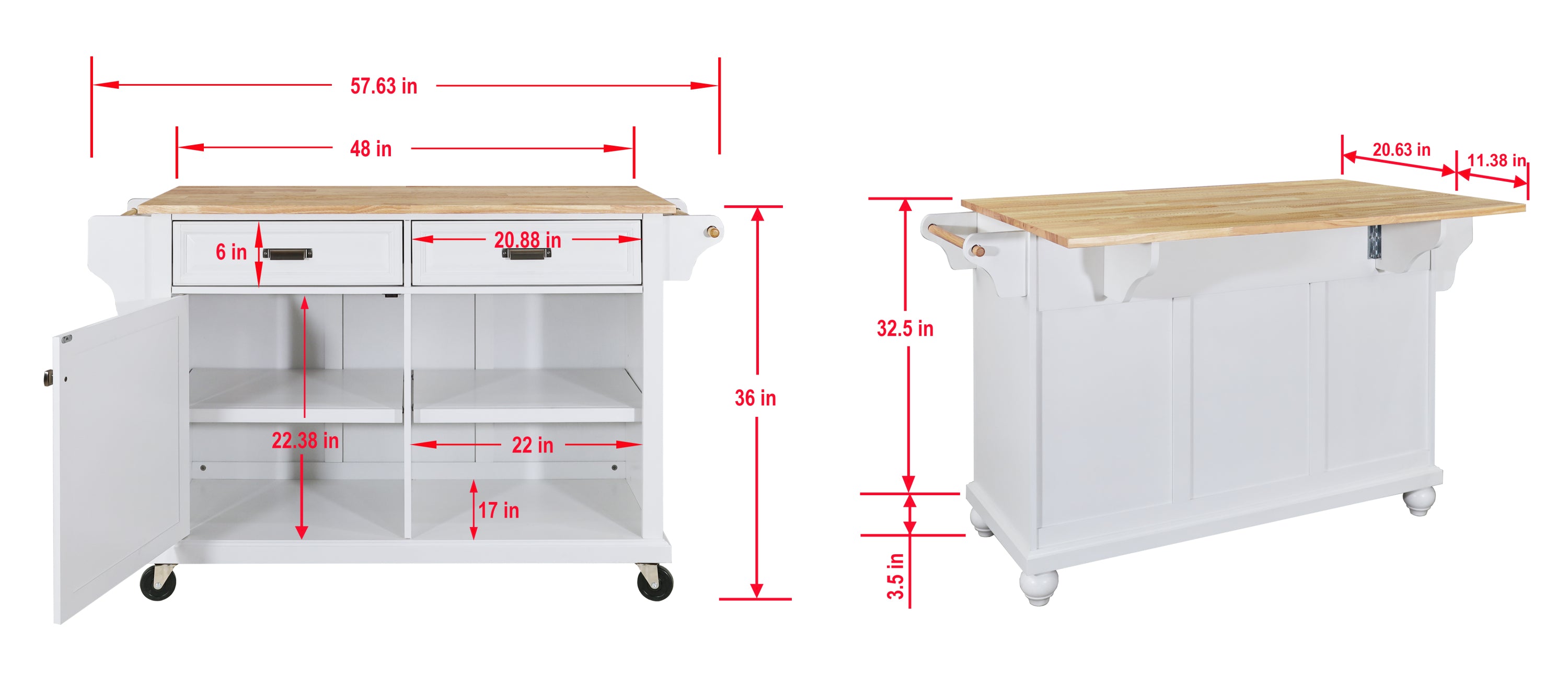 Cambridge Kitchen Island with Natural Wood Top & Storage