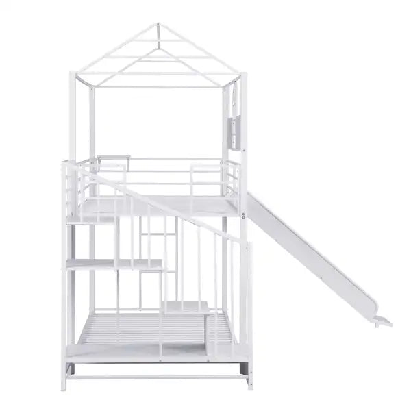 Metal Bunk Bed with Slide & Steps for Kids - Safe & Sturdy