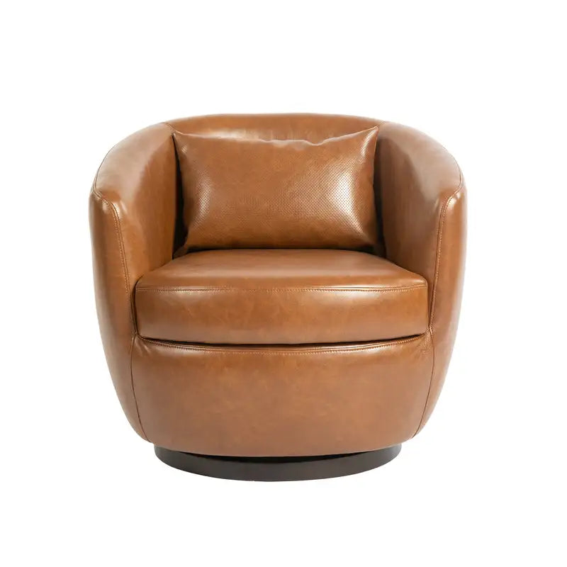 Modern PU Leather Swivel Barrel Chair with Storage - Light Brown