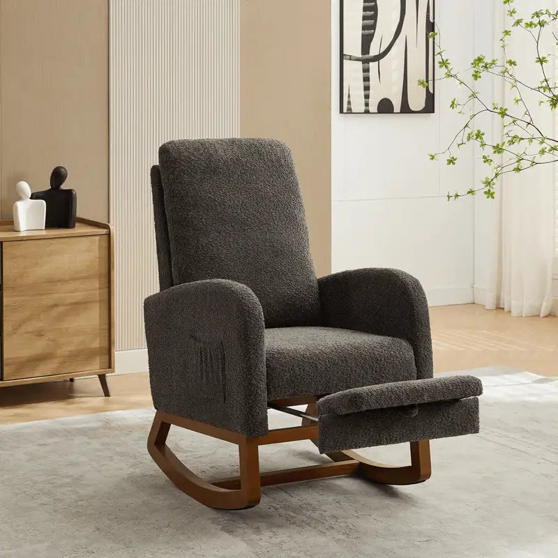 Charcoal Rocking Glider Chair with Footrest & Side Pocket - Nursery & Living Room