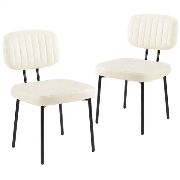 Mid-Century Modern Dining Chairs Set of 2 - Faux Leather, White, Metal Legs