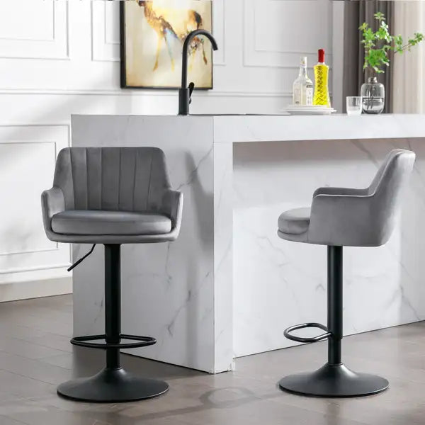 Adjustable Bar Stools Set of 2 with Back & Footrest - Counter Height Bar Chairs for Kitchen, Pub - Gray - Minihomy