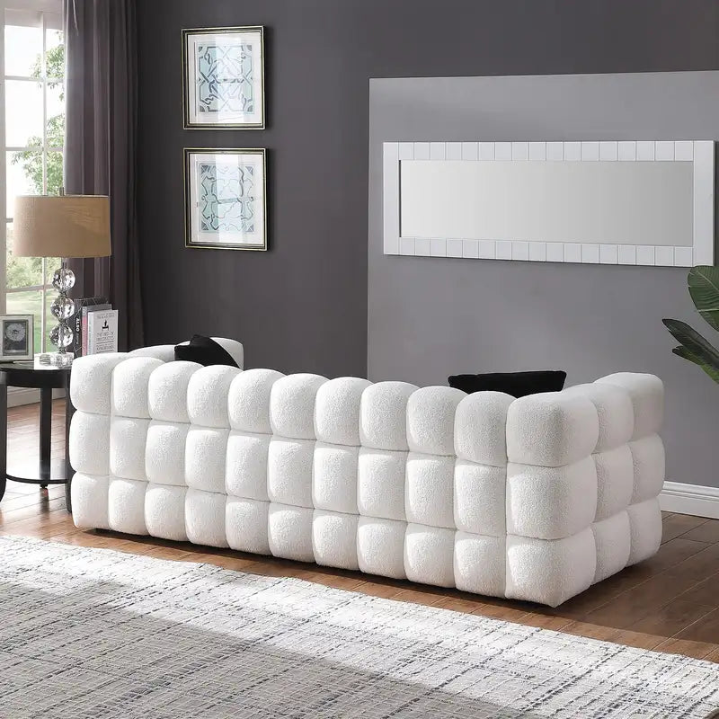 White Boucle 3-Seater Marshmallow Sofa (84.3"L x 35.83"D)