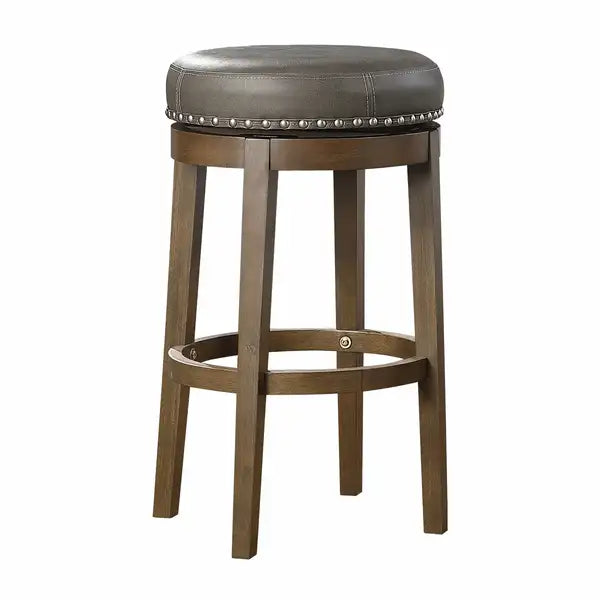 Gray Faux Leather Swivel Bar Stools (Set of 2) - Brown Wood Frame