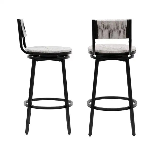 Gray Counter Height Bar Stools - Swivel, Footrest, Farmhouse Style (Set of 2) - Minihomy