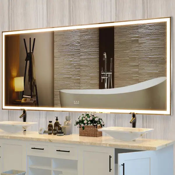 72x32 Inch Oversized LED Bathroom Mirror - Wall Mounted, 3 Color Modes, Aluminum Frame, Full Length, Lighted Mirror for Bedroom & Living Room, Silver