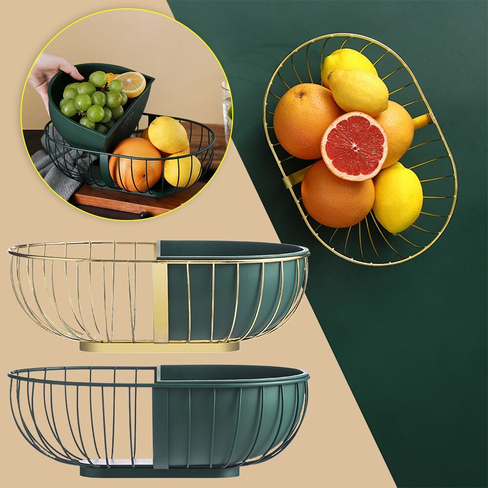 Metal Hollowed Out Fruit Vegetable Snack Tray Bowl Basket Kitchen Storage Rack Holder Large Capacity Kitchen Organizer Basket