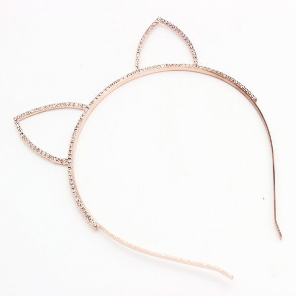 Rhinestone Cat Ears Headband - Sparkly Cat Ear Hair Accessory for Parties & Costumes