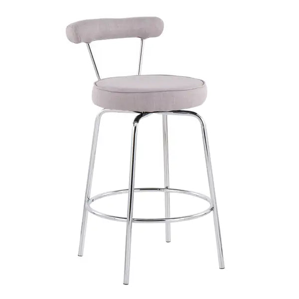 LumiSource Rhonda Chrome Counter Stools - Set of 2, Light Grey Fabric