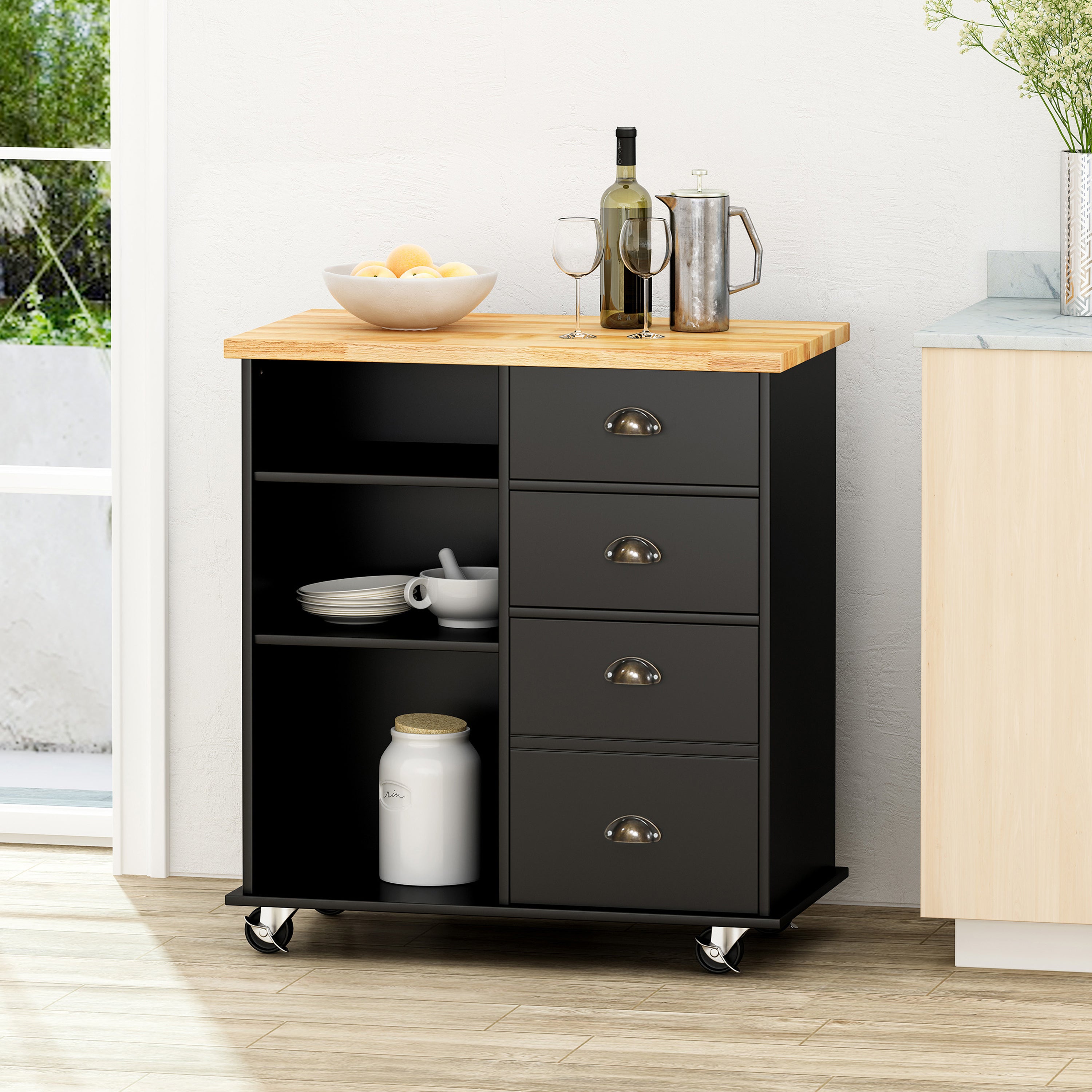 Provence Kitchen Cart with 2 Drawers & Door - Storage & Serving