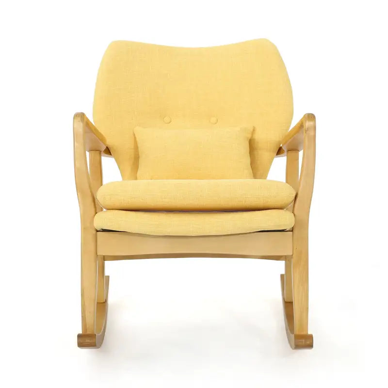 Elegant Solid Wood Rocking Chair - Yellow Linen Cushion