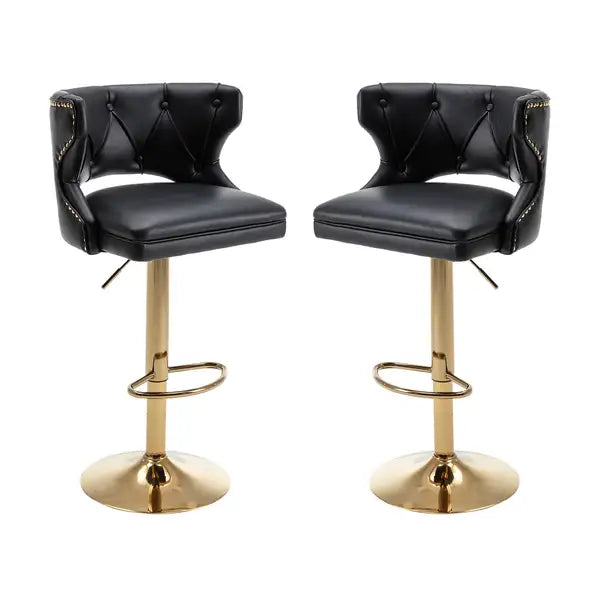 Black Leather Bar Stools with Back & Footrest - Counter Height Dining Chairs (Set of 2) - Minihomy