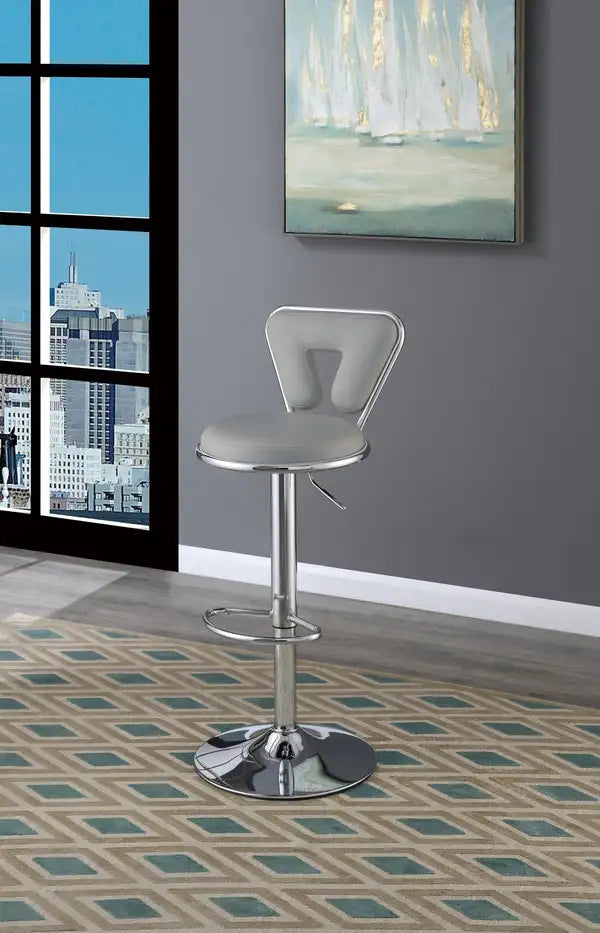 Modern Gray Faux Leather Bar Stools with Adjustable Gas Lift - Set of 2 - Minihomy