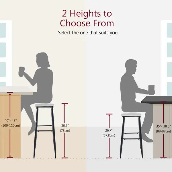 Modern Counter Bar Stools Set of 2, Armless PU Leather with Metal Legs & Footrest, Cream - Minihomy