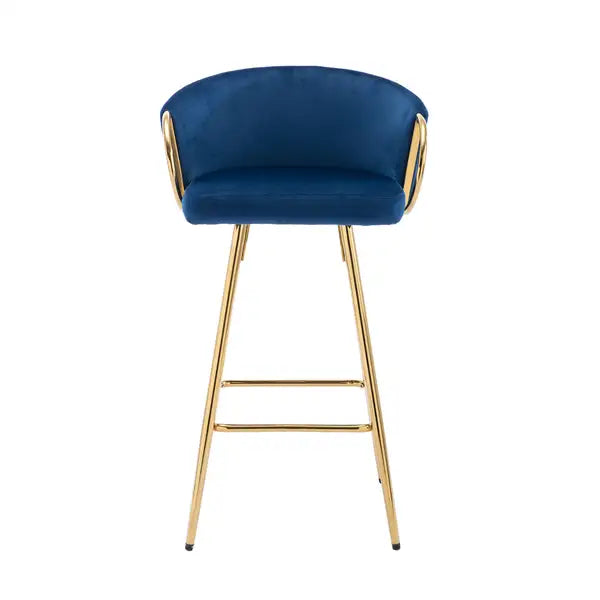 2-Pack 30" Velvet Bar Stools with Chrome Footrest & Gold Legs - Blue - Minihomy