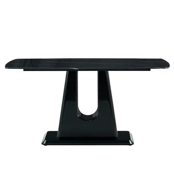 Black Marble Dining Table | Modern Minimalist U-Shaped Legs 63" x 35.4" x 30" - Minihomy