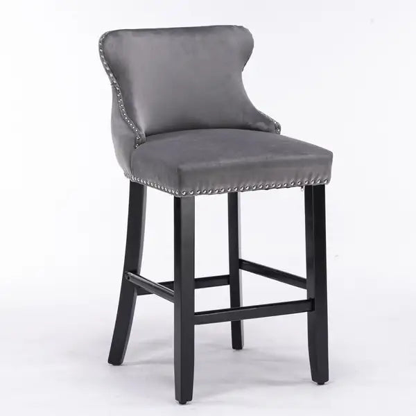 Gray Velvet Wingback Barstools Set of 4 with Button Tufted & Chrome Nailhead Trim - SW1824GY - Minihomy