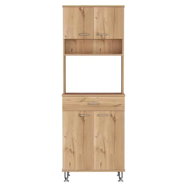 Della 60" Kitchen Pantry: Countertop, Open & Closed Storage, Light Oak