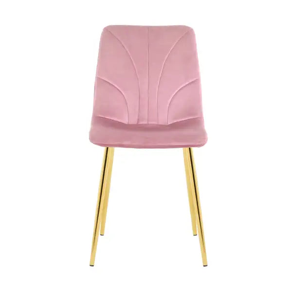 Modern Pink Dining Chairs Set of 4, Light Luxury Home Bedroom Stool with Gold Metal Legs - Minihomy