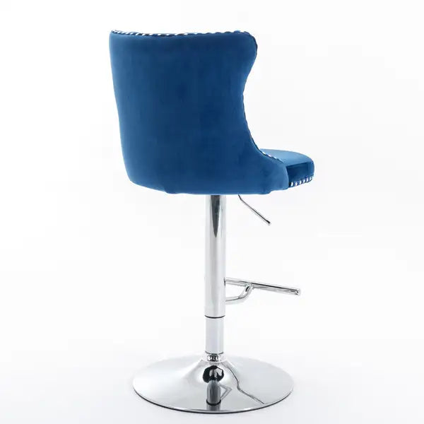 Blue Velvet Swivel Bar Stools with Backs - Adjustable Height (25-33"), Chrome Base, Set of 2 - Minihomy