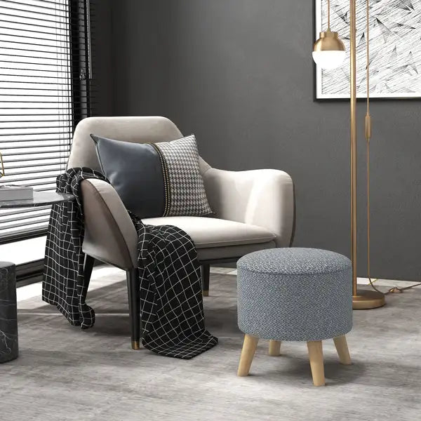 Gray Storage Ottoman - Round Cushioned Seat Stool