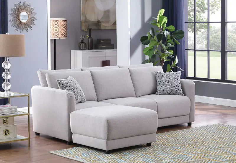 Penelope Linen Sofa & Ottoman: 85.5", Light Gray, Pillows Included