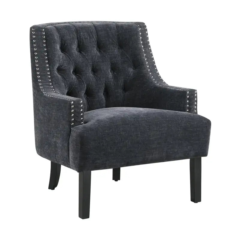 Black Chenille Accent Chair - Button Tufted, Modern Traditional Style