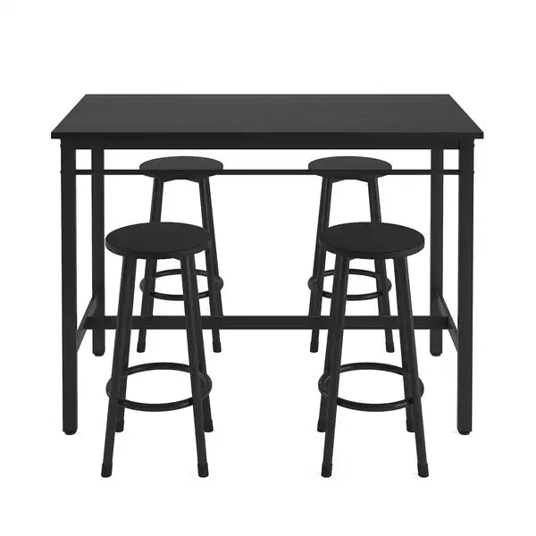 Black 5-Piece Rural Kitchen Table Set with Bar Stools - Metal Frame & MDF - Minihomy