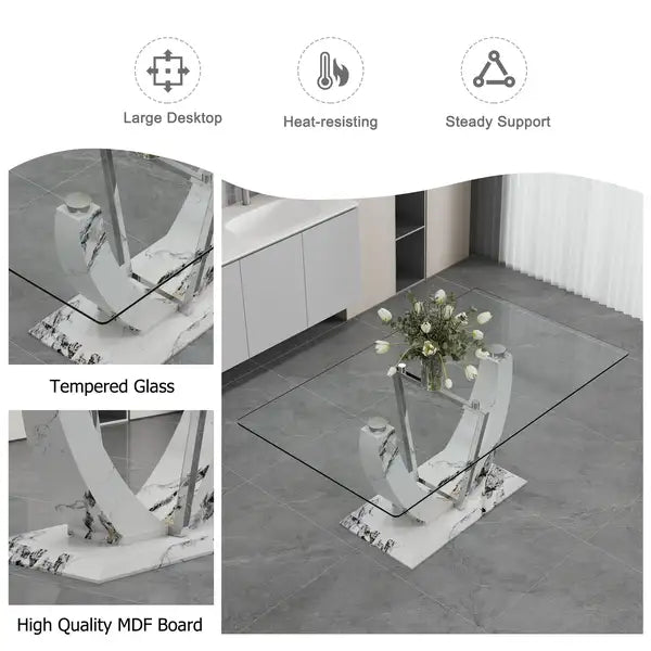 Modern Glass Dining Table Set for 6-8 People with Comfortable Chairs - Minihomy