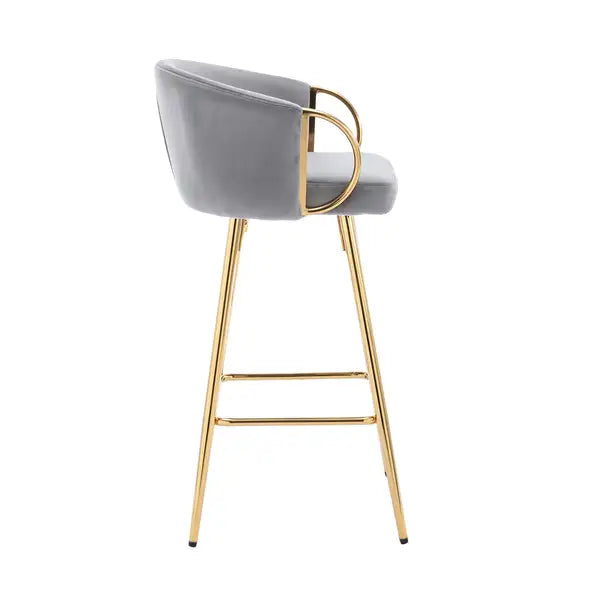 2-Pack 30 Inch Bar Stools, Velvet Seat, Chrome Base & Golden Legs - Gray - Minihomy