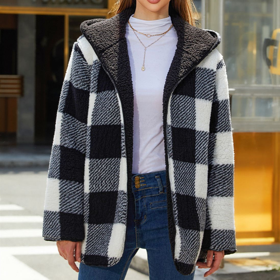 Women's Warm And Loose Plaid Coat