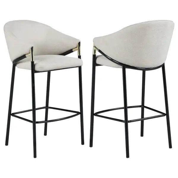 Beige & Black Glossy Bar Stools (Set of 2) - Sloped Arms