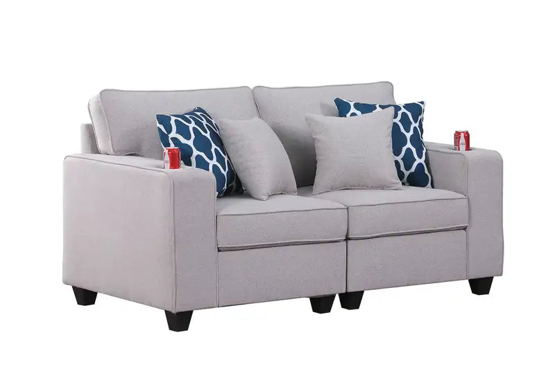 Cooper 67.5" Light Gray Linen Loveseat - Cupholders