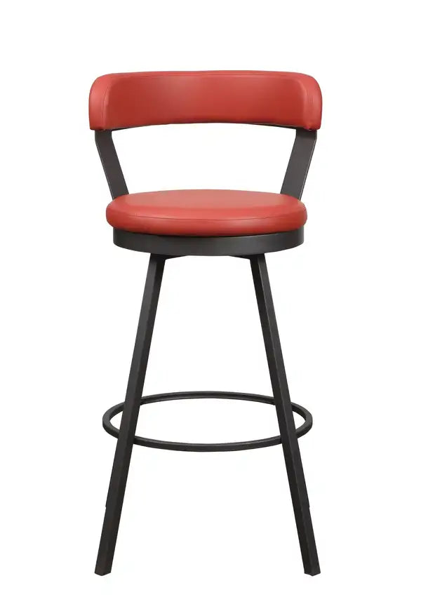 Red Faux Leather Swivel Bar Stools (Set of 2) - Metal Base