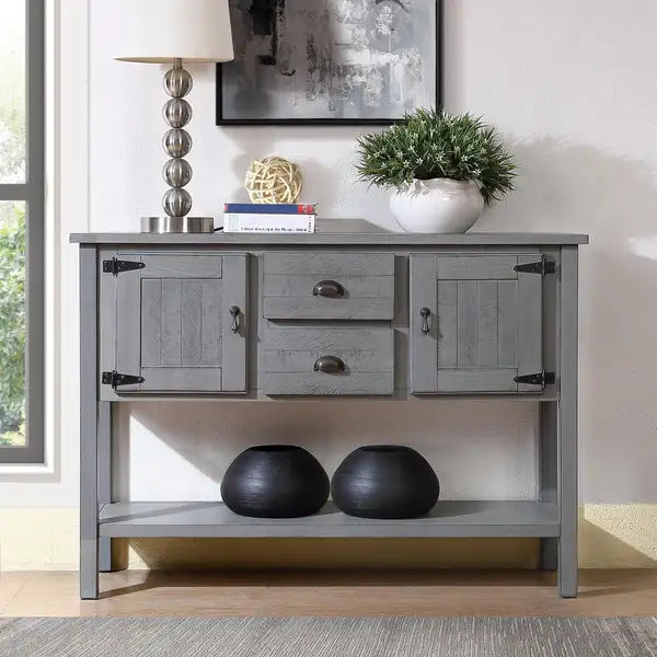 48'' Solid Wood Sideboard Console Table with Storage - Retro Style Dining Buffet Server Cabinet for Living Room, Kitchen & Dining Room (Antique Gray)