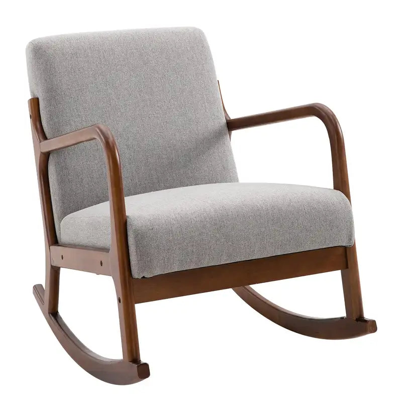 Grey Upholstered Rocking Chair - Linen Fabric, Wood Base