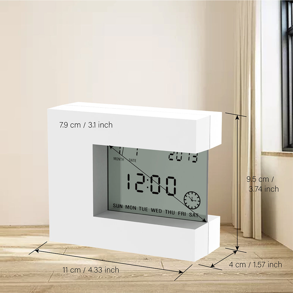 Electronic Square LCD Calendar Alarm Clock Digital Desk Watch White with Home Thermometer Count Down Timer Battery Operated