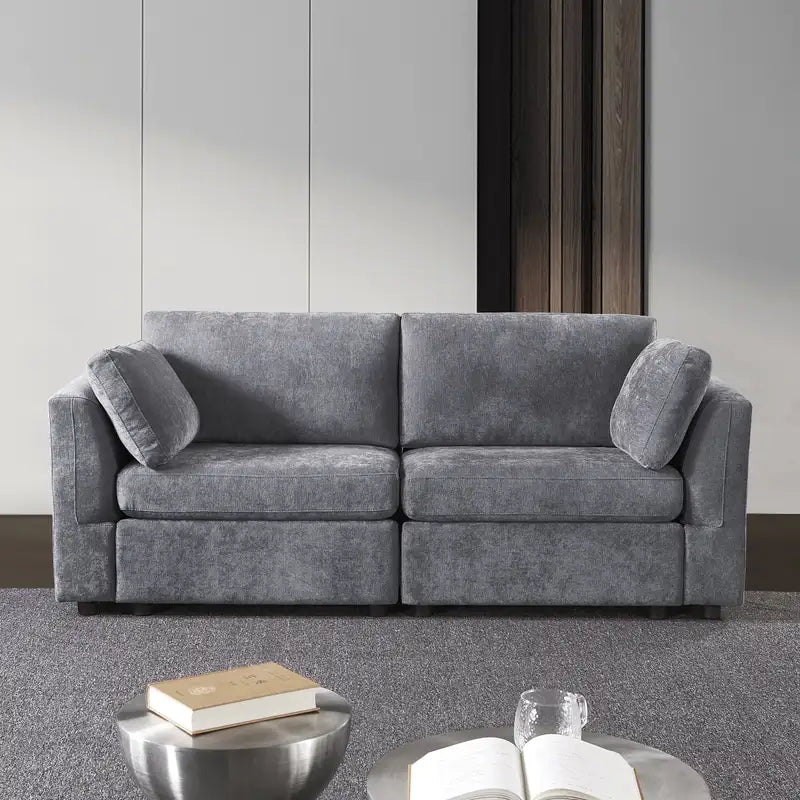 White Chenille Modular Sofa: Simple, Soft & Knock-Down