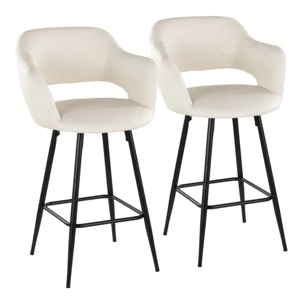 LumiSource Margarite Counter Stools - Set of 2, Black Metal & Cream Faux Leather