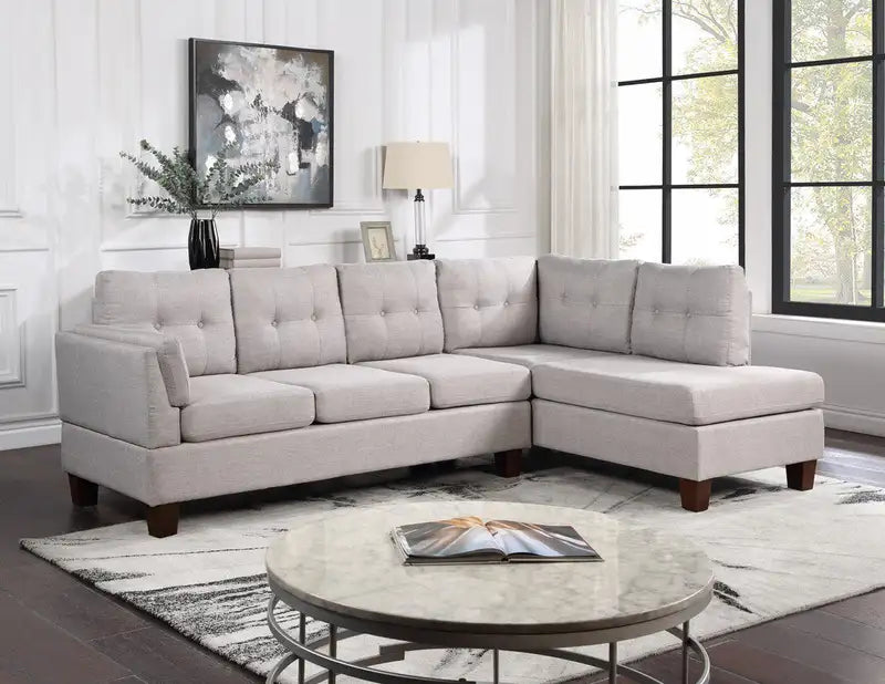 Modern Light Gray Linen Sectional Sofa with Chaise - Dalia 97"