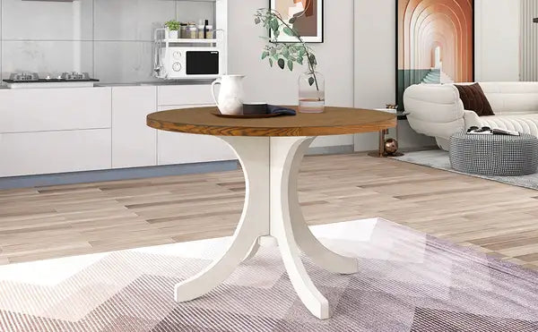 Mid-Century Round Dining Table for Small Spaces - Walnut Wood, TOPMAX - Minihomy