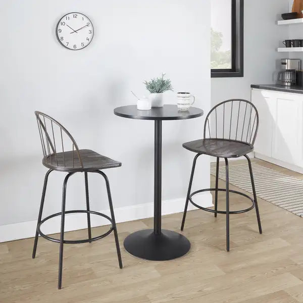 LumiSource Riley Claire Counter Stools - Set of 2, Farmhouse Swivel, Black Metal