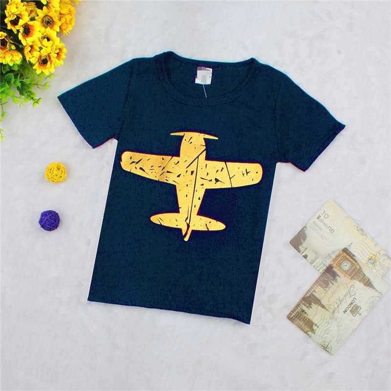 Casual Cotton Print Small Airplane Kids T-shirt