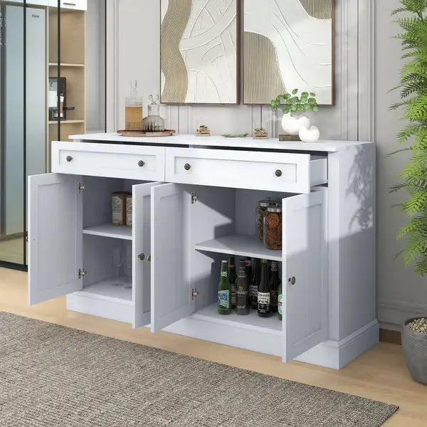 Kitchen Sideboard Buffet Cabinet with 2 Drawers & 4 Doors - White Storage for Dining Room, Living Room - Minihomy