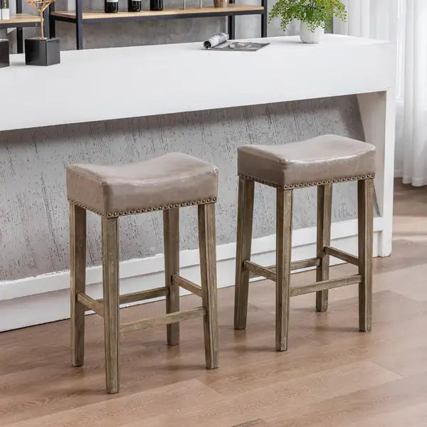 29" Gray Counter Height Bar Stools Set of 2 - Faux Leather Backless Kitchen Island Chairs - Minihomy