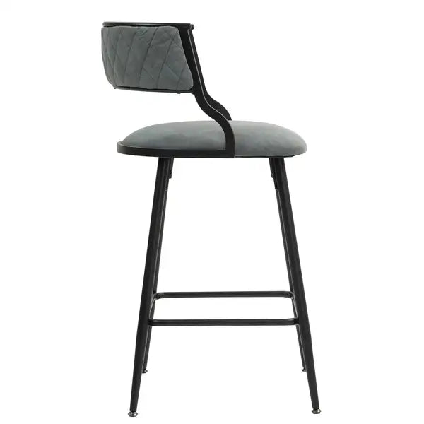 Grey Counter Height Bar Stools - 26" PU Leather Seat & Black Base - Minihomy