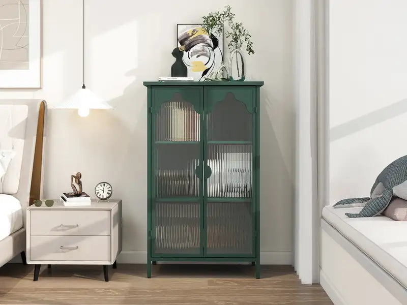 Metal Storage Cabinet with Glass Doors - Kitchen, Dining, Living Room