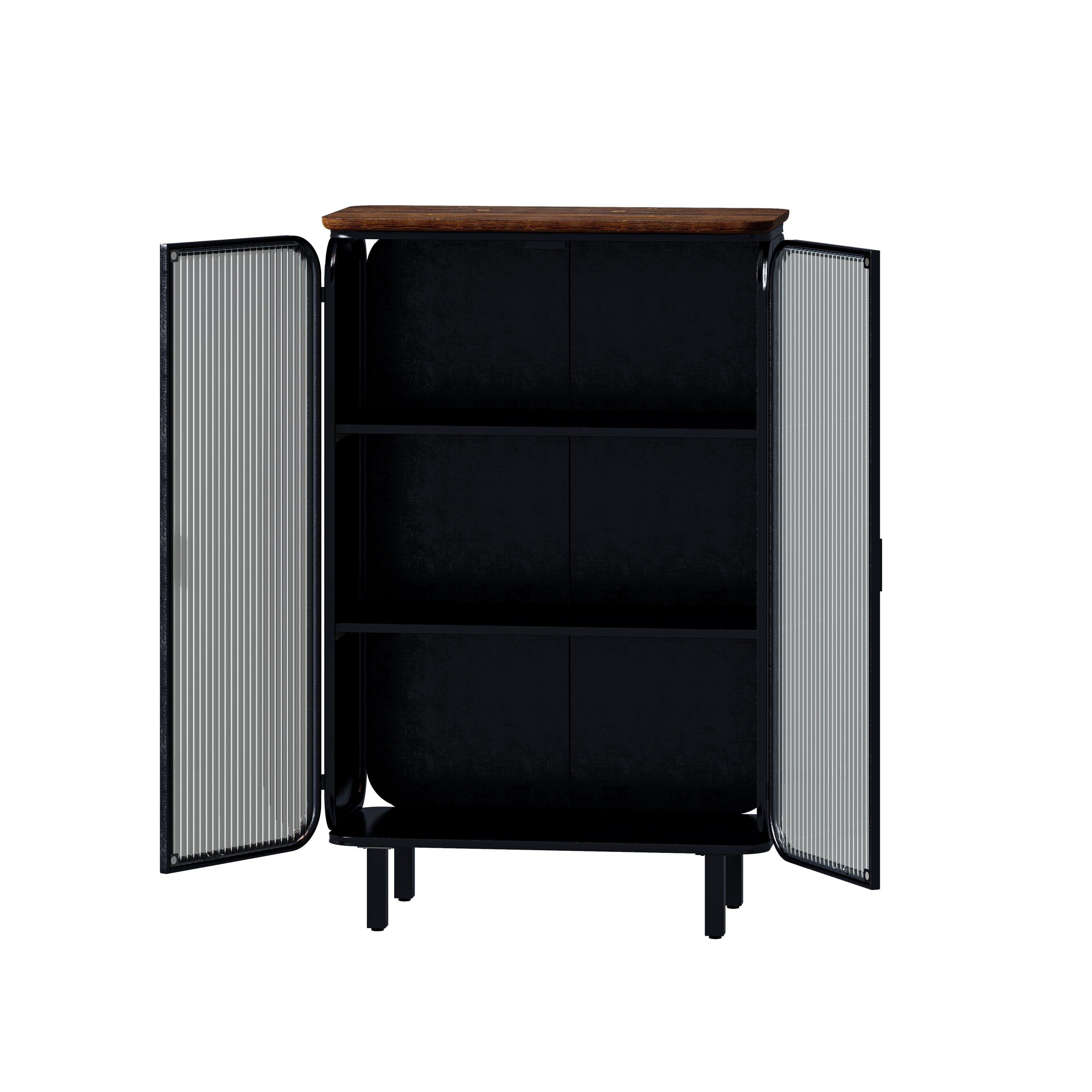 Modern Two-Door Glass Cabinet with 3-Tier Storage - Entryway, Living Room, Home Office, Dining Room